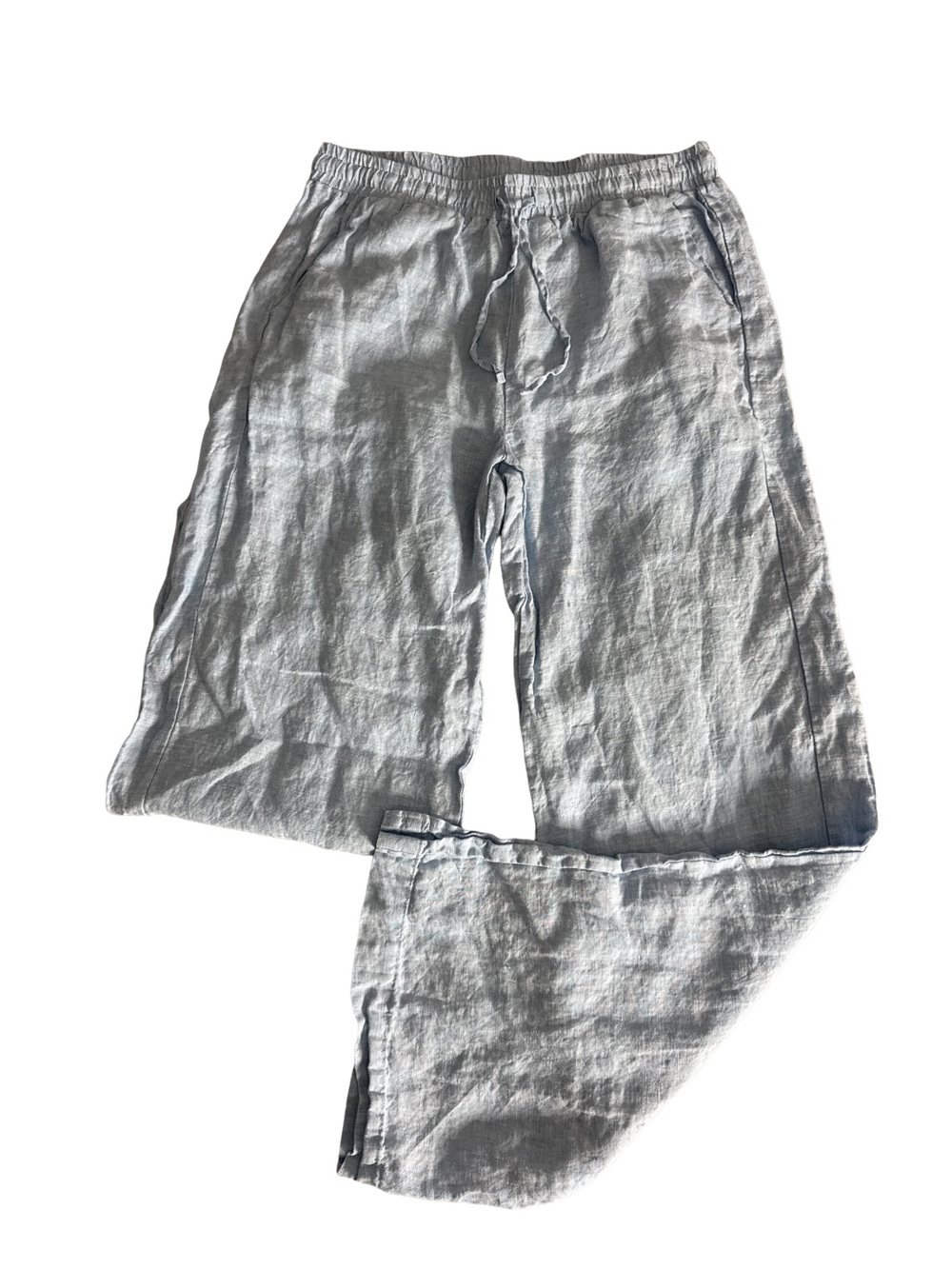 SAKS FIFTH AVENUE Women’s Light Blue Drawstring Coastal Beach Linen Pants M